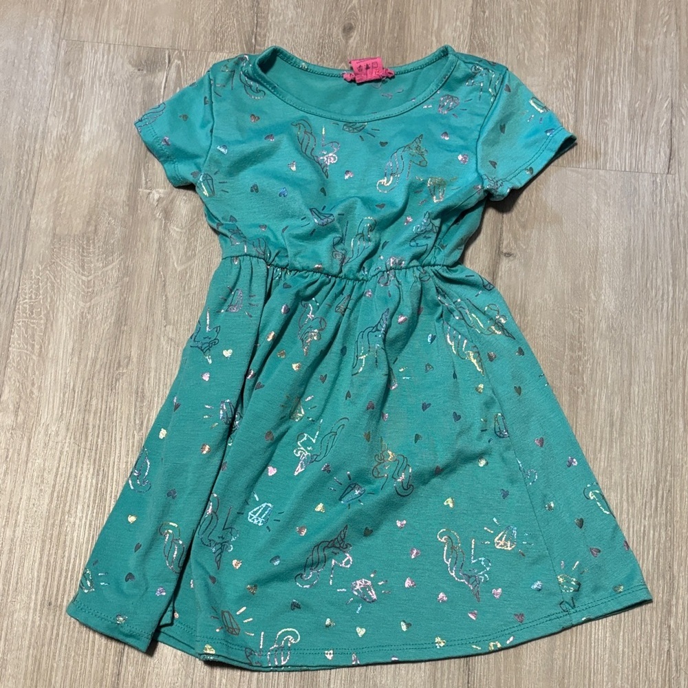 Mumu Coco Adorable Teal Kids Dress with Unicorn Design